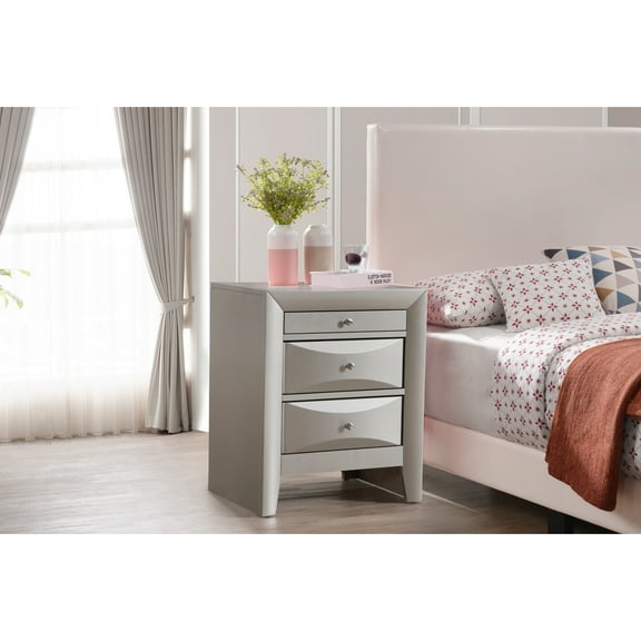 Stylish Silver Champagne Nightstand - 3 Large Drawer Areas, Compact Fit For Every Room, Curved Front Easy Reach, No Assembly Elegant 3 Sized Any Living Required, With