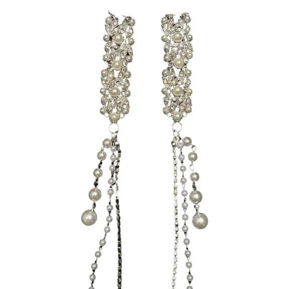 Stylish Silver Hair Clip with Pearls and Rhinestones for Event Hairpin Accessory