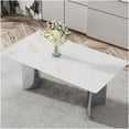 thumbnail image 1 of Stylish Silver and White Dining Table, Imitation Marble Glass Top with Metal Legs, Minimalist Design, 1 of 5