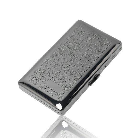 Stylish Simple Beautiful Metal Ladies and Men's Cigarette Case, RFID Credit Card Metal Wallet,Holds 14pcs 100's cigarettes (W22 Black)
