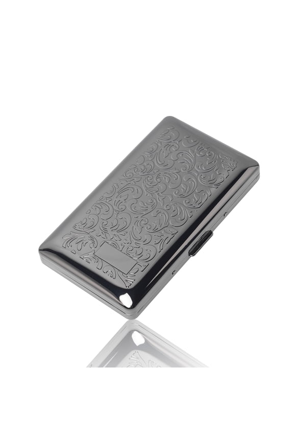 Stylish Simple Beautiful Metal Ladies and Men's Cigarette Case, RFID Credit Card Metal Wallet,Holds 14pcs 100's cigarettes (W22 Black)