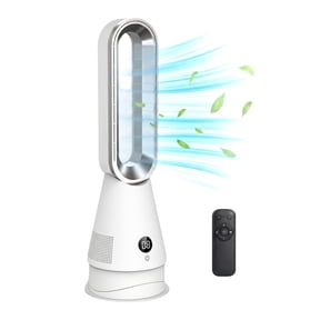 Bladeless Tower Fan with Remote, 25 Inch Quiet Floor Fan, LED Display, 8H Timer, 8 Speeds, 80 Oscillating Cooling Fan for Bedroom