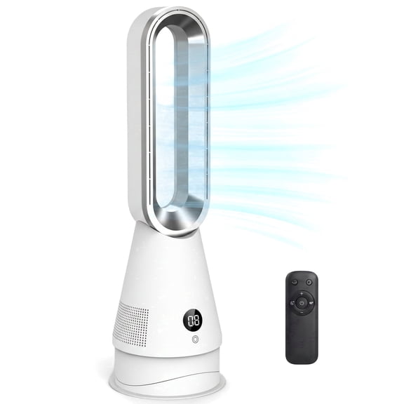 25 in Bladeless Tower Fan with Remote Control, 90° Oscillating Quiet Floor Fan, LED Display, 8H Timer, 8 Speeds Cooling Fan for Bedroom Home Office