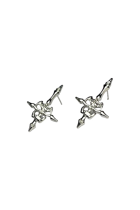 Stylish Skull and Upsides down Crosses Earrings Fashion Accessories Alloy Texture Unique Studs Earrings for Daily Party