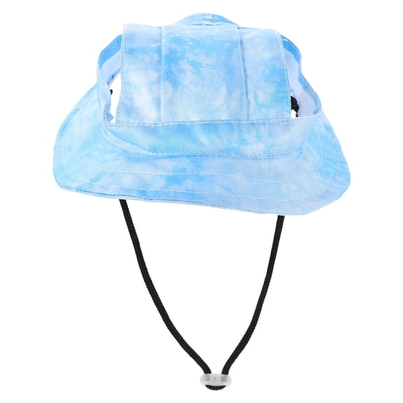 Stylish Sky Blue Dog Sun Hat with Ear Holes Adjustable Drawstring for Summer Walks