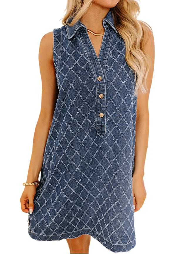 Stylish Sleeveless Denim Mini Dress in Sail Blue – Modern Casual Look for Women, Ideal for Everyday Wear, M
