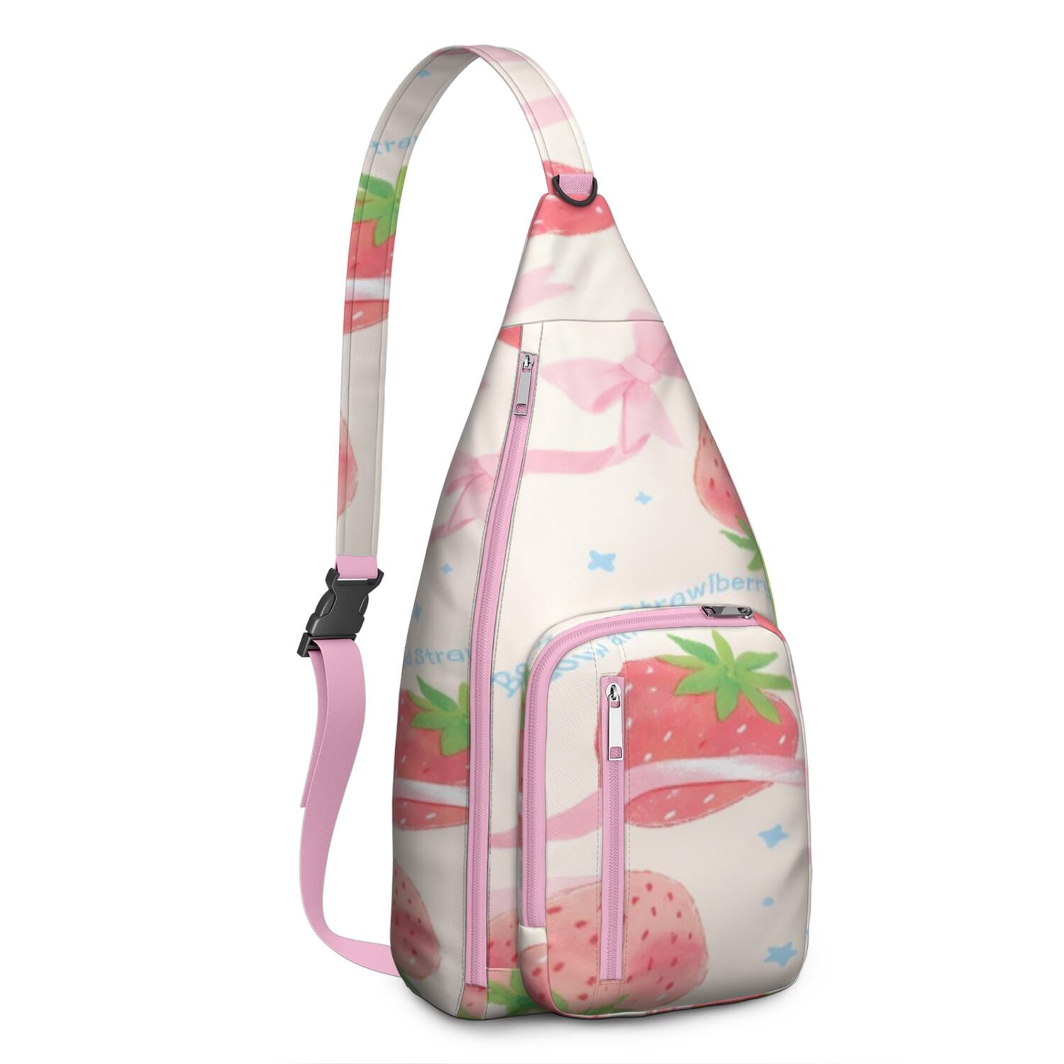 Stylish Sling Backpack Strawberry Bow Crossbody Bag for Travel Adjustable Lightweight Travel Hiking Casual Daypack for Young People
