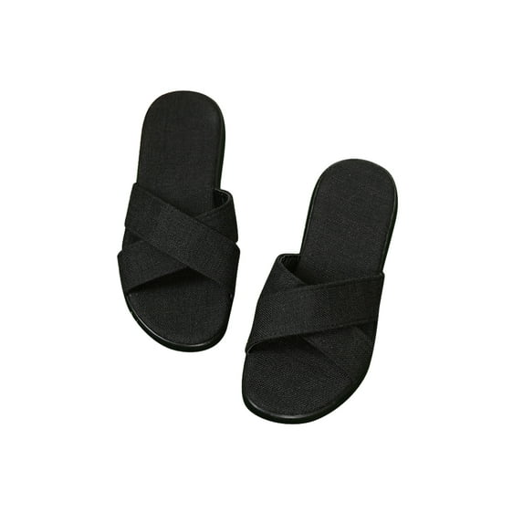 Stylish Slipper Sandals for Women PU Upper TPU Outsole Solid Color Open Toe Slip On for Summer Daily Use Black 8