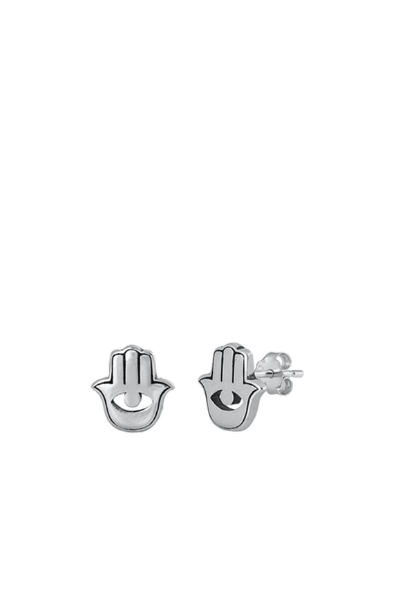 Stylish Small Hamsa Hand Sterling Silver Stud Earrings Oxidized Evil Eye 925 New Jewelry Female