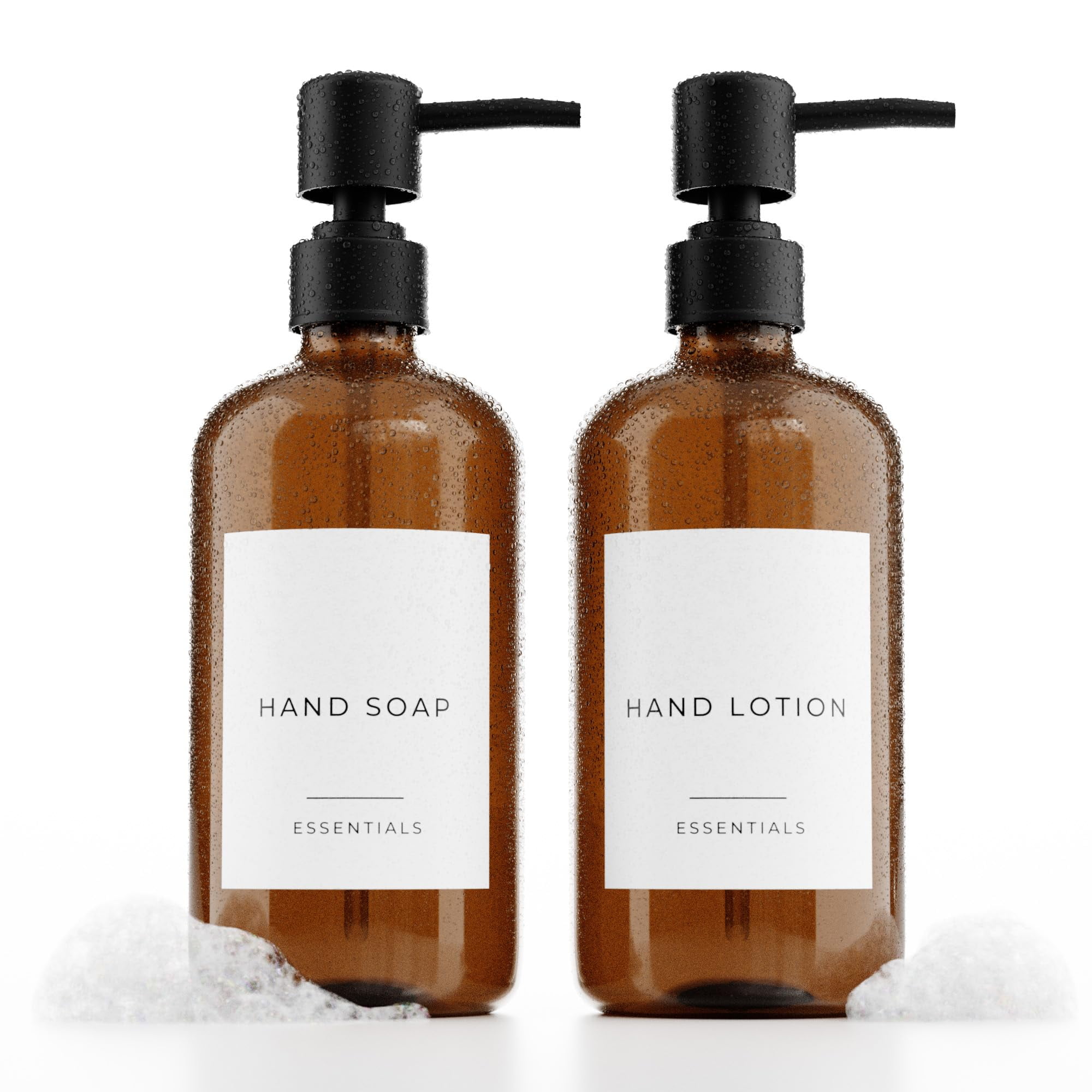 Amber Glass Hand Soap and Lotion Dispenser Set