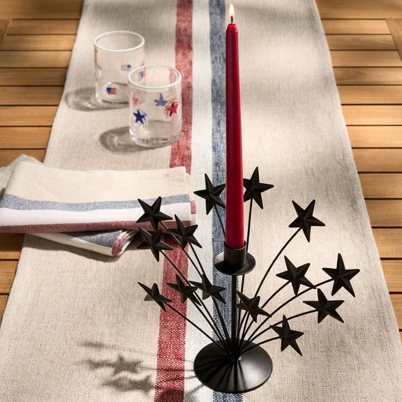 Stylish Solid Black Star Shaped Candlestick, Classic Desktop Candle Holder Perfect for Building Unique Independence Day Indoor and Outdoor Scene Atmosphere