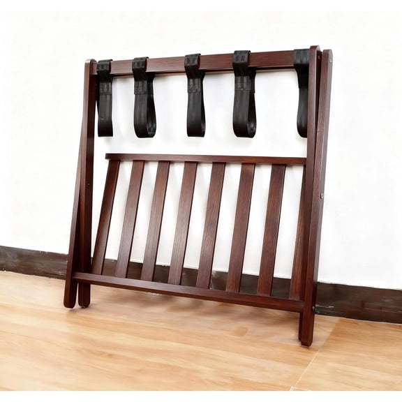Stylish Solid Wood Luggage Rack with Shelf - Foldable Suitcase Stand
