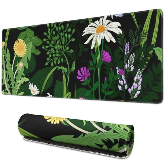Stylish and Spacious Desk Pad: XXL Gaming Mouse Pad with Durable Stitched Edges, Non-Slip Rubber Base, Ideal for Work, Game, Office, Home - Unique Weeds Design, 31.5 x 11.8 inches