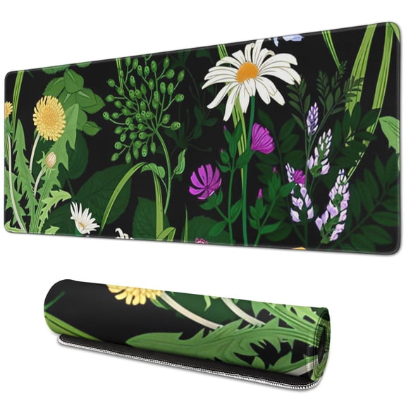 Stylish and Spacious Desk Pad: XXL Gaming Mouse Pad with Durable Stitched Edges, Non-Slip Rubber Base, Ideal for Work, Game, Office, Home - Unique Weeds Design, 31.5 x 11.8 inches