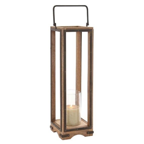 Benzara 23852 Mesmerizing Stylish Wood Metal Glass Lantern