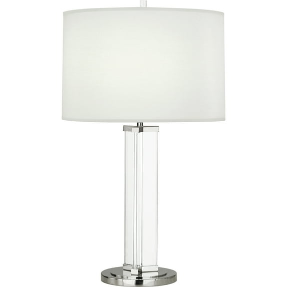 Stylish Srkashlteni Clear Glass and Polished Nickel Table Lamp with Ascot White Fabric Shade - 28.75 Height, 150W Max, Hi-Lo Switch - Elegant Design for Home Décor