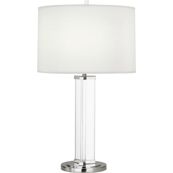 Stylish Srkashlteni Clear Glass and Polished Nickel Table Lamp with Ascot White Fabric Shade - 28.75 Height, 150W Max, Hi-Lo Switch - Elegant Design for Home Dcor