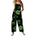 thumbnail image 1 of Stylish St Patrick's Day Print Jumpsuit with Pockets Full Length Romper Comfortable Casual Wear Summer Celebration! ,Green,S, 1 of 6