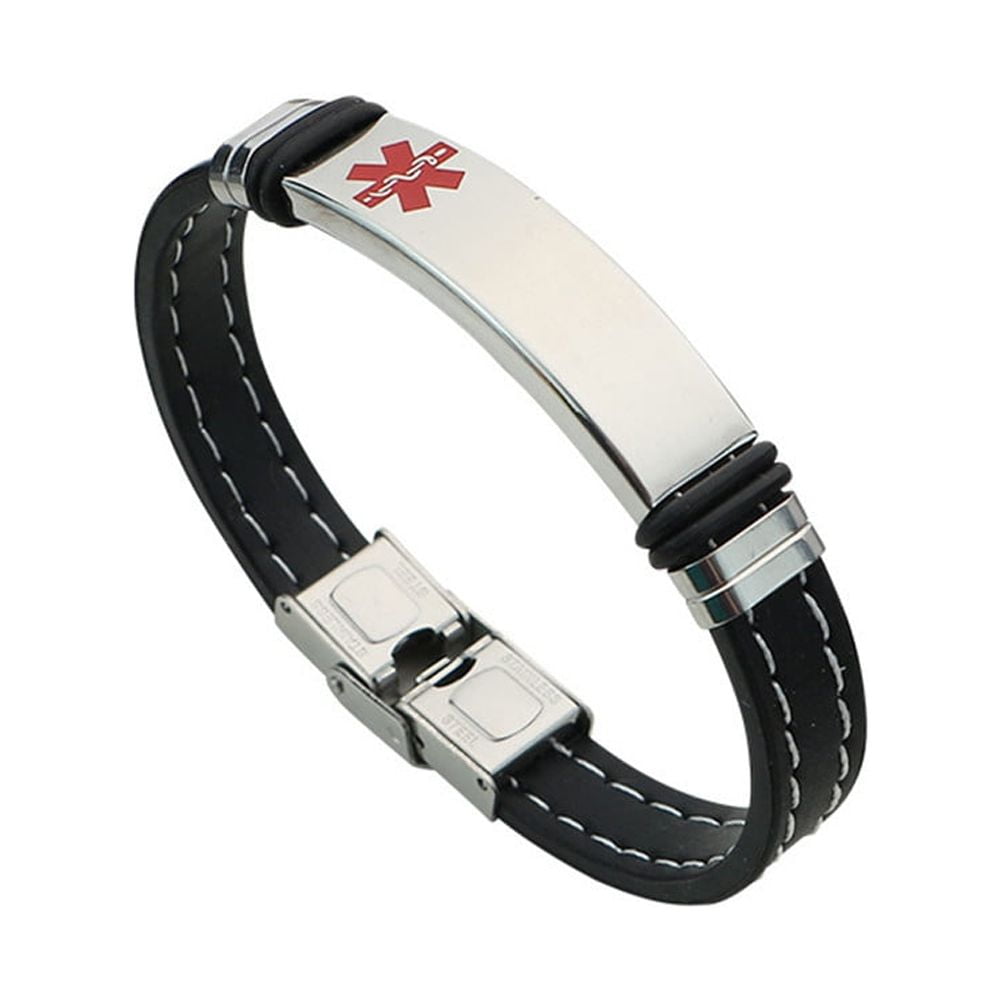 DAILYDOLLARS Stylish Stainless Steel Medical Alert IDSilicone Bracelet for Women Men, Personalized Health Conditions Allergy Awareness Safety Wristband Medic Identification Jewelry for Emergency, with Aid Bag