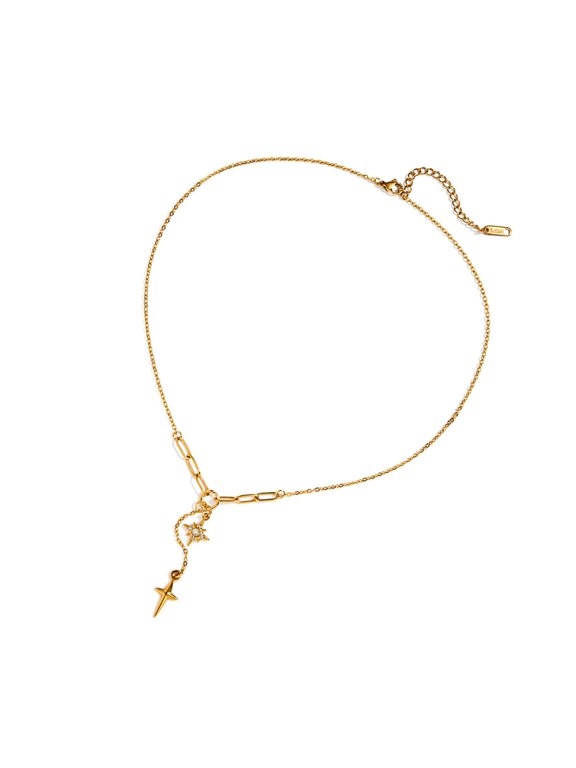 Stylish Star Shaped Necklace With Glossy Finish And White Stainless Steel Women's Jewelry