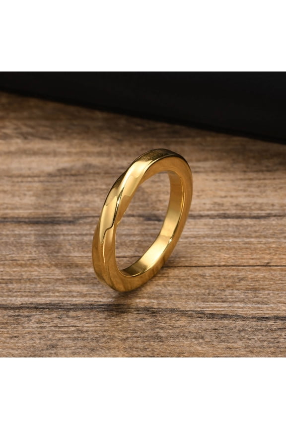 Stylish Statement Mobius Rings for Men, Waterproof 14K Yellow Gold Solid Metal Finger Bands, Love Forever Promise Gifts Jewelry