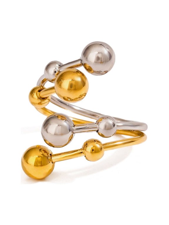 Stylish Statement Rings Including Unique Ball Design Two Tone Finish Double Layer Adjustable Opening Stainless Steel Con