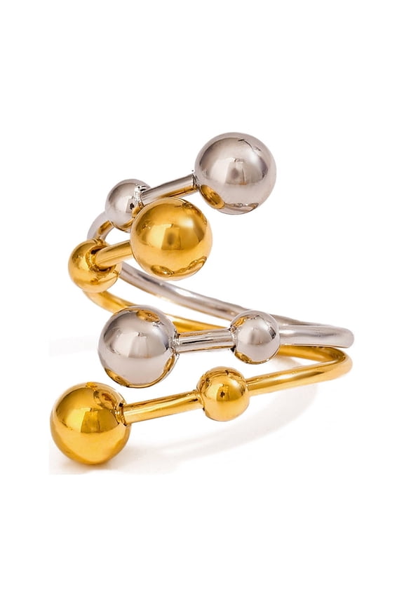 Stylish Statement Rings Including Unique Design Two Tone Finish Double Layer Adjustable Opening Stainless Steel Construction