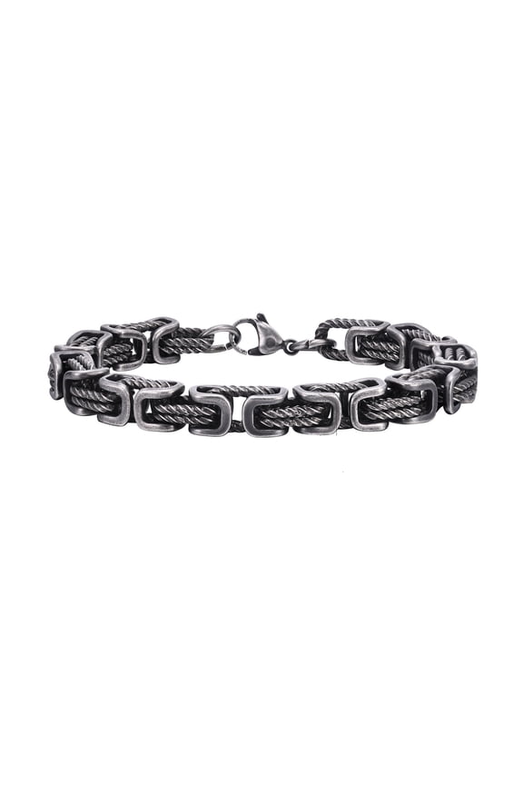 Stylish Steam Punk Chain Link Bracelets for Men : Waterproof Men's Twisted Stainless Steel Byzantine Bracelet Non Tarnish, Fashion Jewelry Silver/Antique Grey/Black