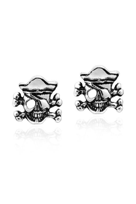 Stylish Sterling Silver Skull & Crossbones Post Stud Earrings