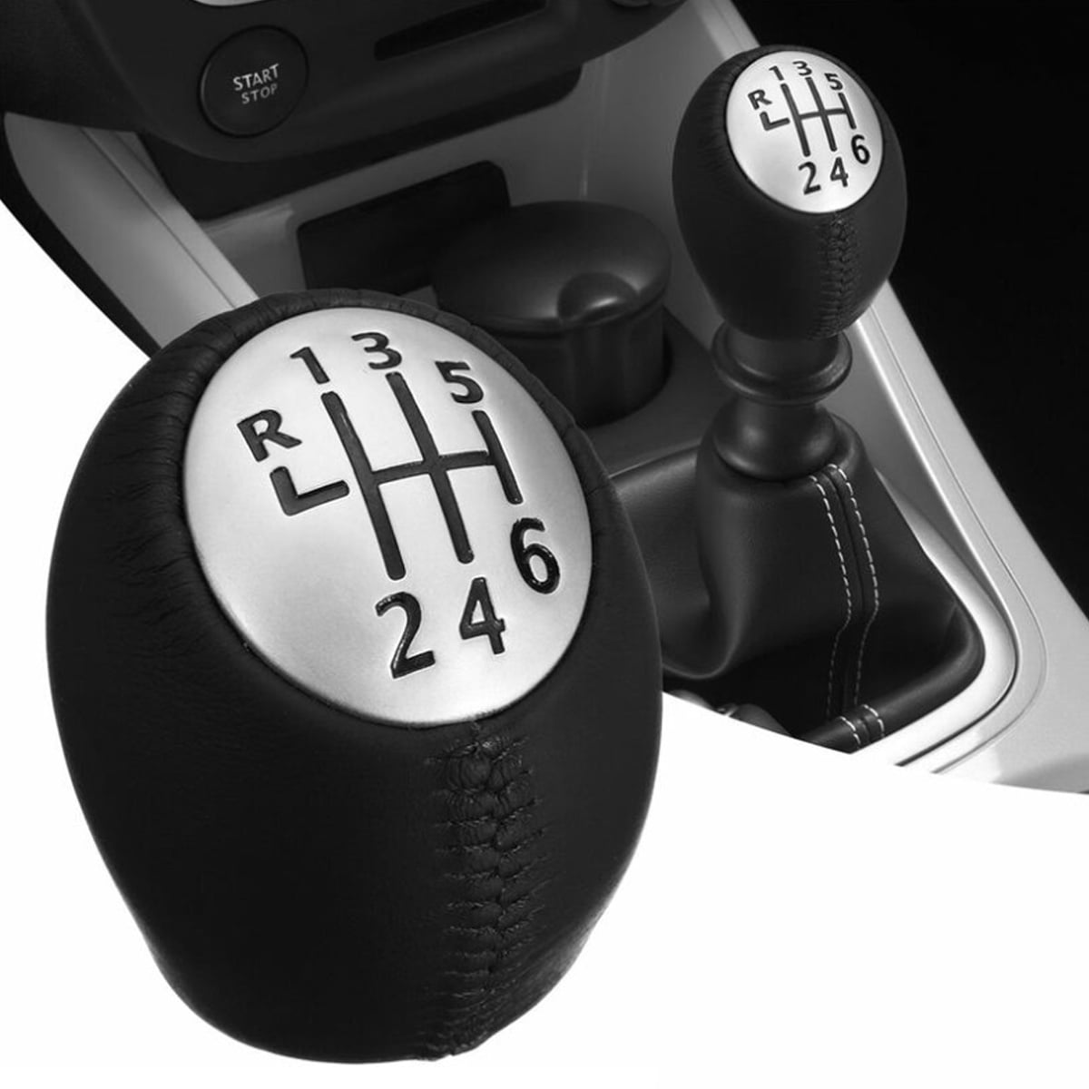 Stylish Stitched Car Gear Handle Black Leather Wrapped Shift Knob for