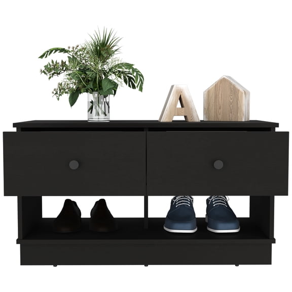 Stylish Storage Bench With Two Drawers And Black Lower Shelf Two Configuration