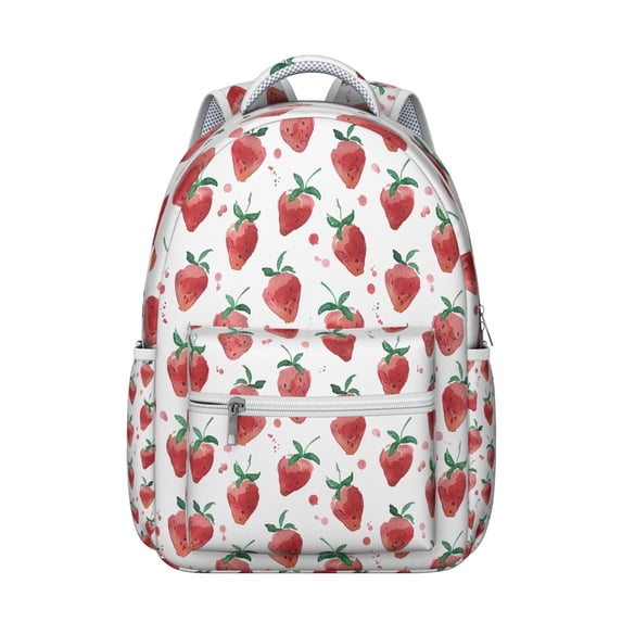 Stylish Strawberry Backpack for Women & Teens - Durable College Bag for School & Work, Spacious Bookbag with Front Pocket, Cute Strawberry Gift Idea