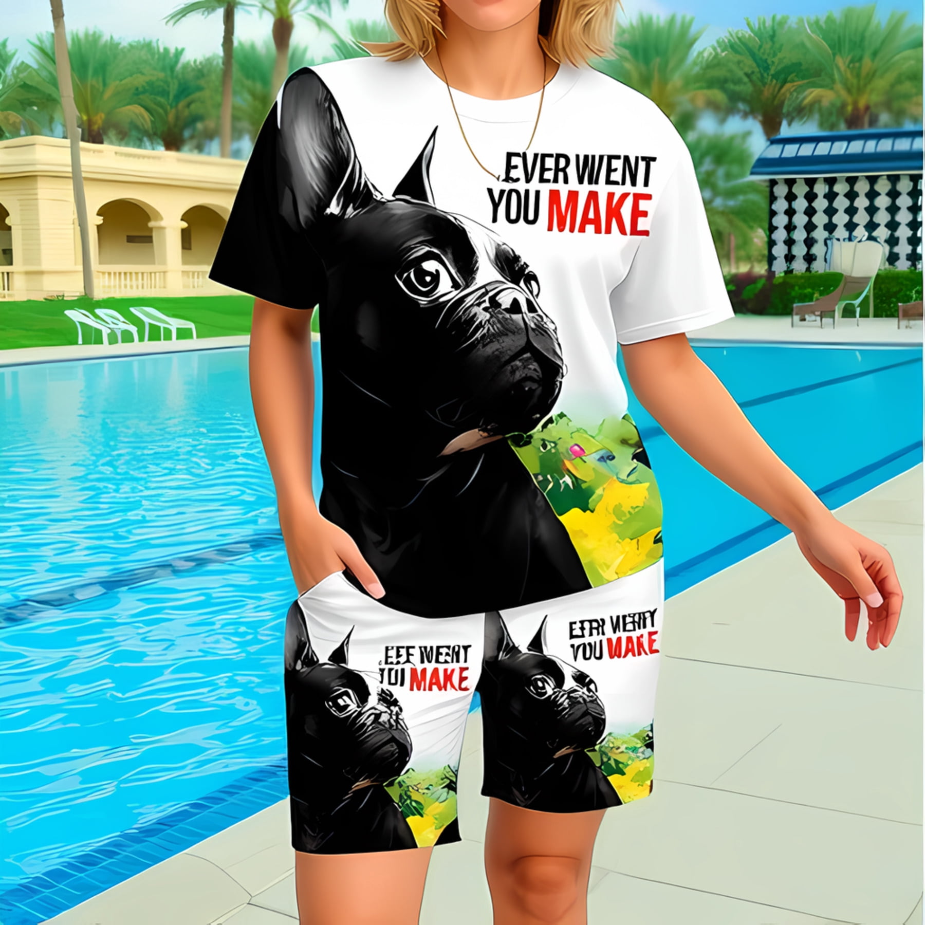 Unique Warm Sun Print Loose Shirt Shorts Set main image 1