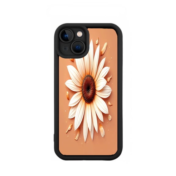 Stylish Sunflower Design iPhone 15 Case - Lightweight Yellowing Resistant Black Border Peach Gradient Background
