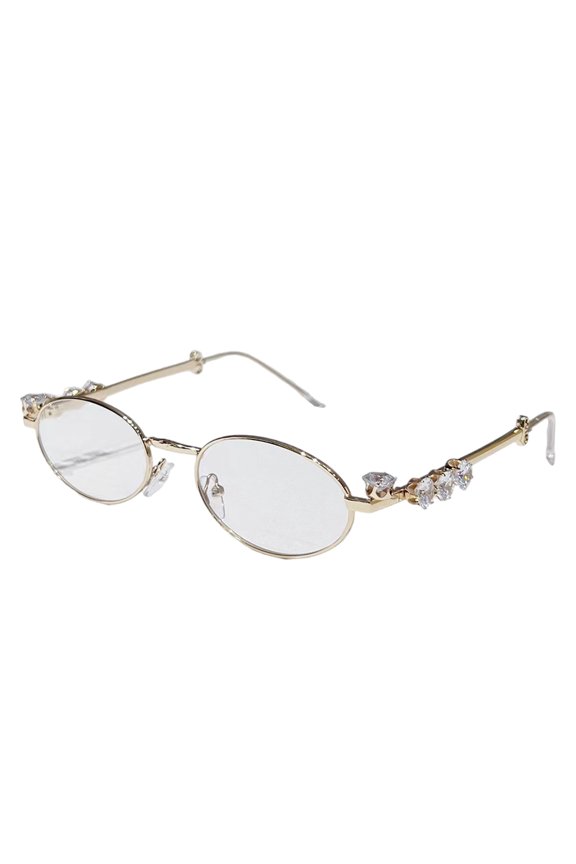 Stylish Sunglass for Girls Boys Photo Props Travel Hip Hop Oval Frame Oval Frame Rhinestones Glasses Metal