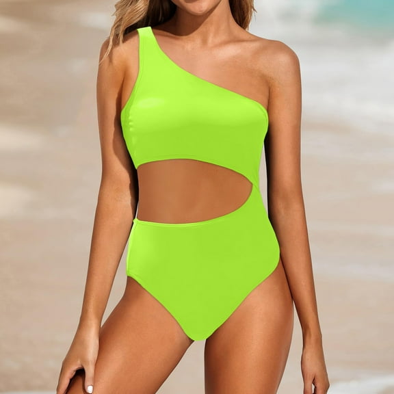 Stylish Swimsuit for Women - Full Coverage Bathing Suit with Keyhole Design and One Shoulder Style