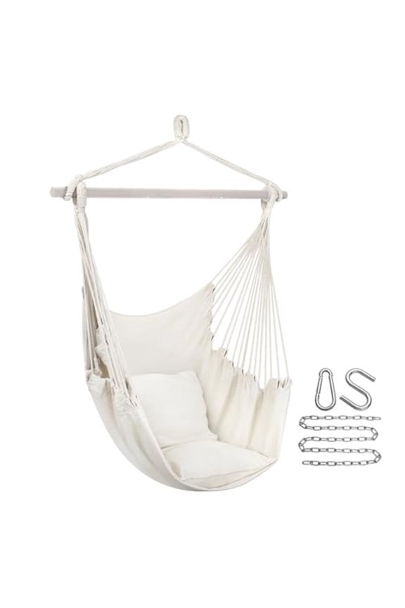 Stylish Swing Chair - Fine Weave for Super Comfort and Durability- Hanging Hammock Chair W/2 Seat Cushions- Portable Outdoor Hanging Chair W/Hardware Kit - Indoor Outdoor Use - Max 265lbs