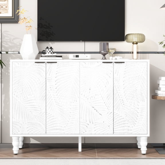 Stylish TV Console with Solid Wood Legs & 2 Cabinets - Versatile Storage for Living Spaces