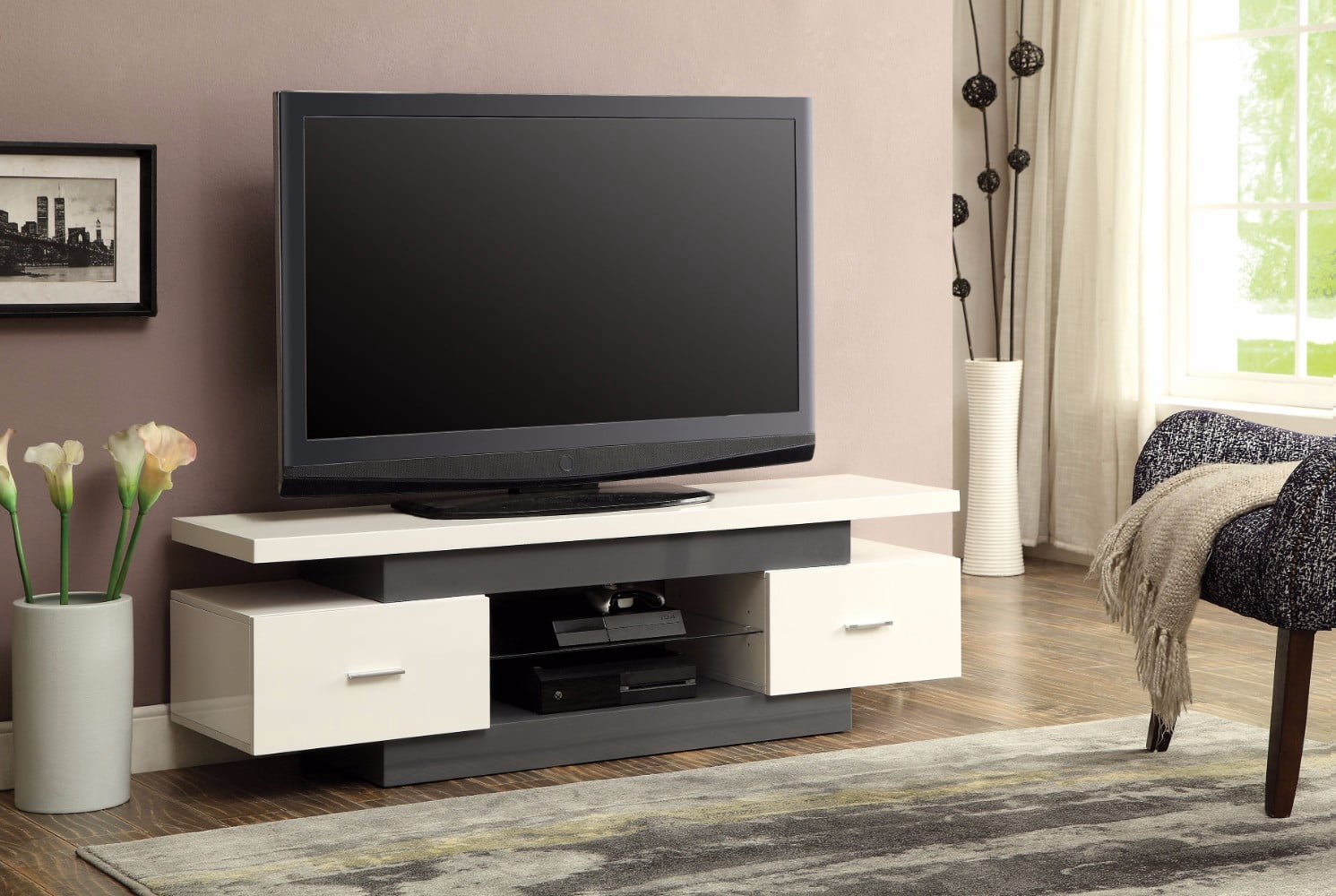 Stylish TV Stand, White & Gray - Walmart.com