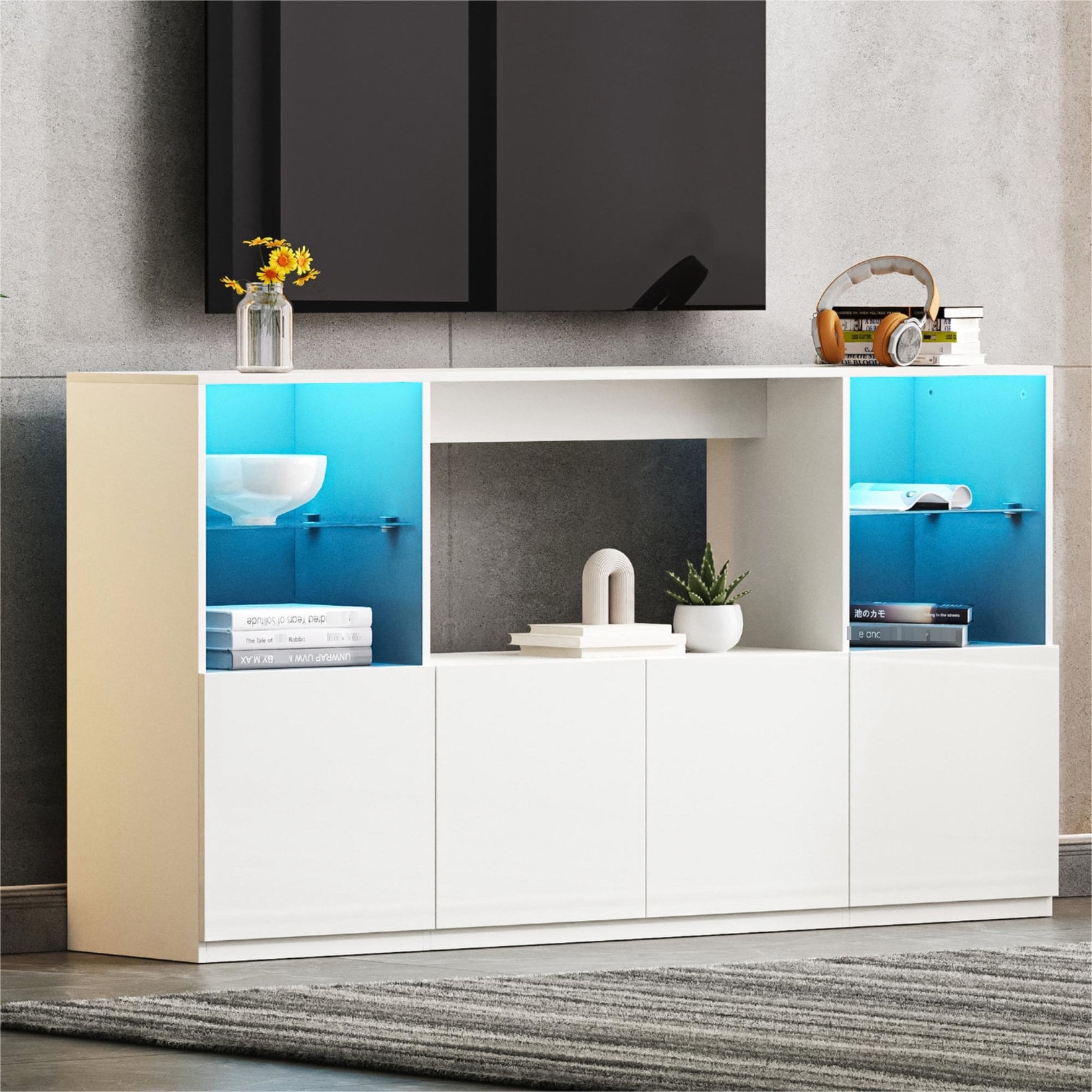 Stylish TV Stand with Shimmering LED Lights, Cable Organization - For TVs up to 75