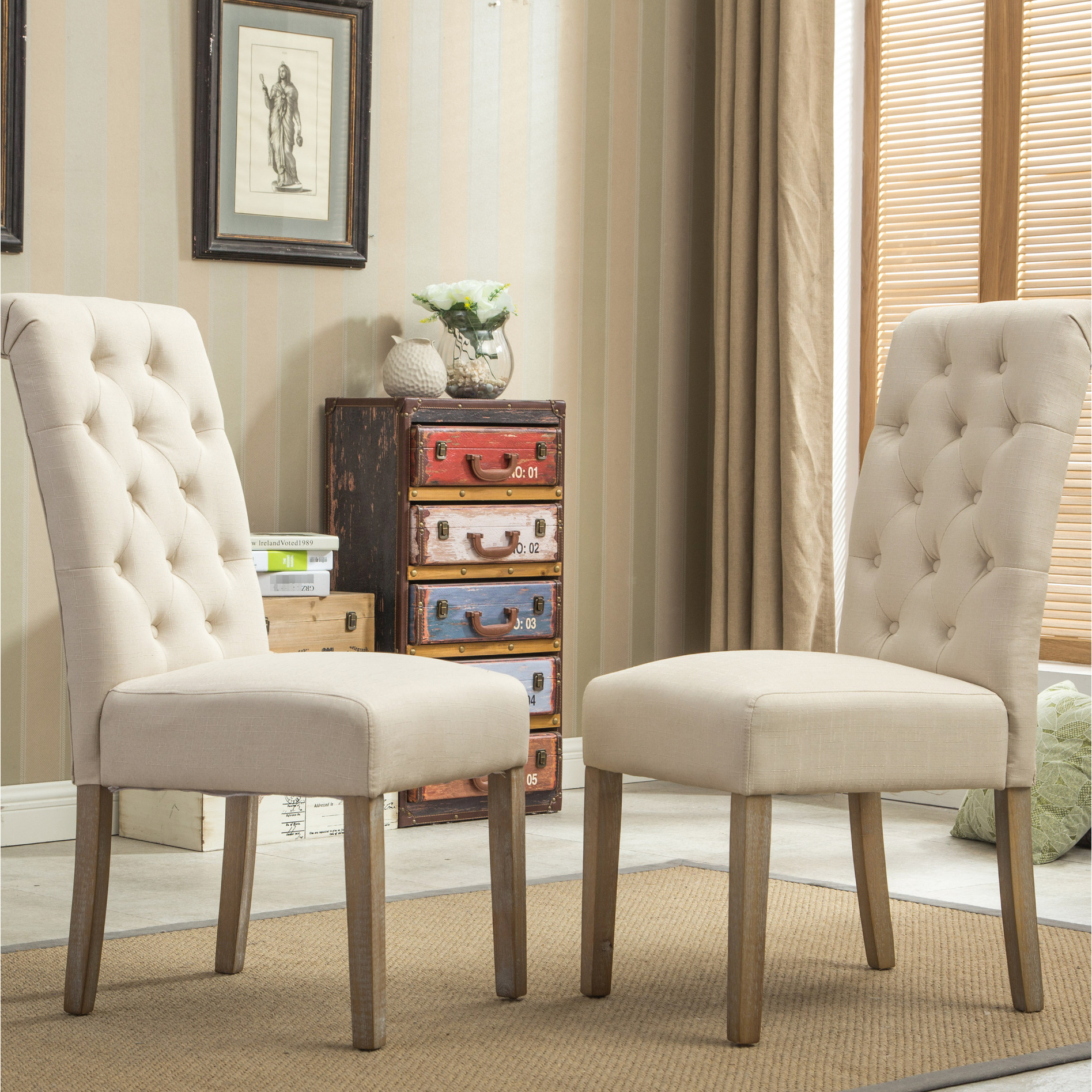 Stylish Tan Dining Chairs, Solid Wood, , 2 Assortment Chair , 2pcs ...