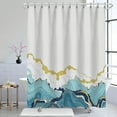 thumbnail image 1 of Stylish Teal & Mountain Shower Curtain with Gold Accents - Elegant Bathroom Decor, 1 of 5