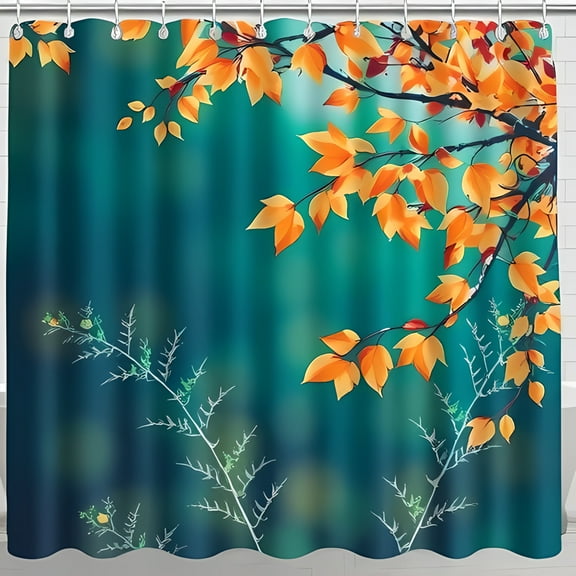 Stylish Teal and Orange Autumn Leaves Shower Curtain - Painterly Design for a Calming Bathroom