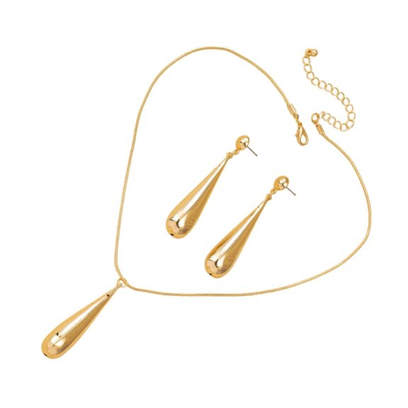 Stylish Teardrop Designs Necklace with Matching Earrings Gold Finish Accessories
