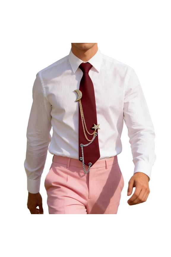 Stylish Teen Necktie with Chain Design Satin Pre-Tied Necktie for Boys Girls