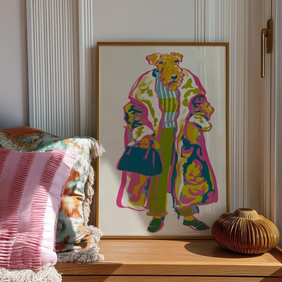 Stylish Terrier Dog Fashion Print, Maximalist Animal Poster, Poster Only