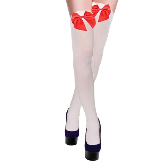 Stylish Thigh High Socks with Sweet Bowknot Accent 80D Velvets Opaque Over Knee Stockings for Women Casual and Party Use