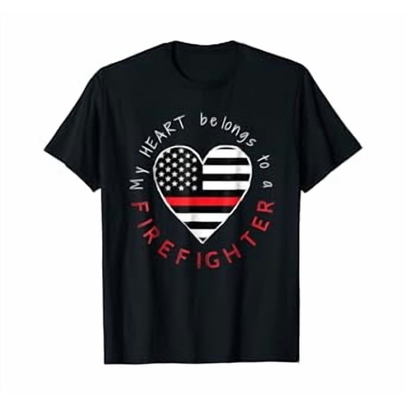 Stylish Thin Red Line Heart T-Shirt for Firefighter Wives and Girlfriends