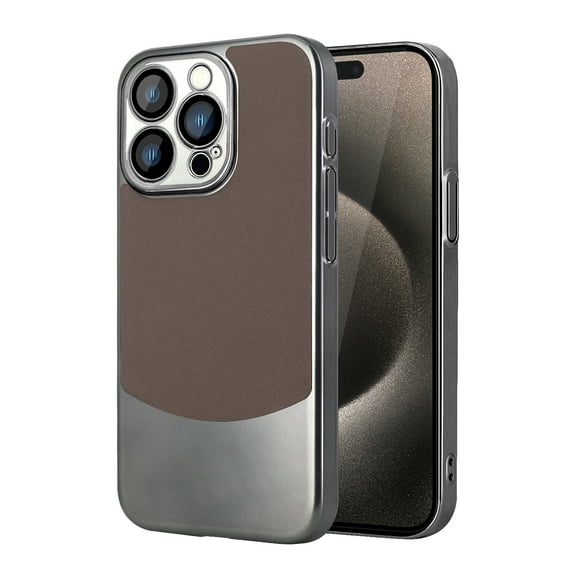 Stylish Titanium Metal Paint Back Case for iPhone 15 Pro Max, Thin Fit Color-Matching Design Support Wireless Charging Lightweight Drop Protecttion for iPhone 15 Pro Max - Brown