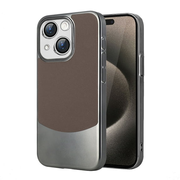 Stylish Titanium Metal Paint Back Case for iPhone 15, Thin Fit Color-Matching Design Support Wireless Charging Lightweight Drop Protecttion for iPhone 15 - Brown